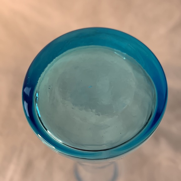 Ice Blue Bud Vase Etched Grapes 9.5” tall - Picture 3 of 4